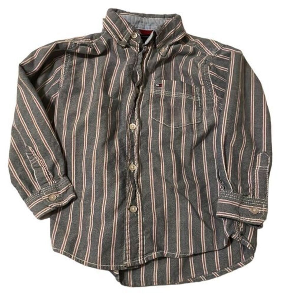 Tommy Hilfiger Boys Stripe Button Down Shirt Navy‎ Red White 3T